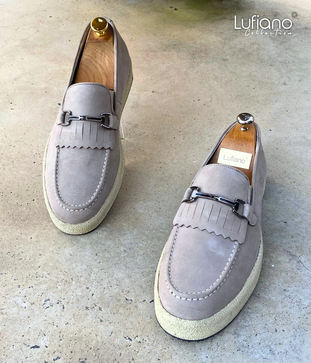 027F - Lufiano collection-Leather loafers- Beige - Image 7