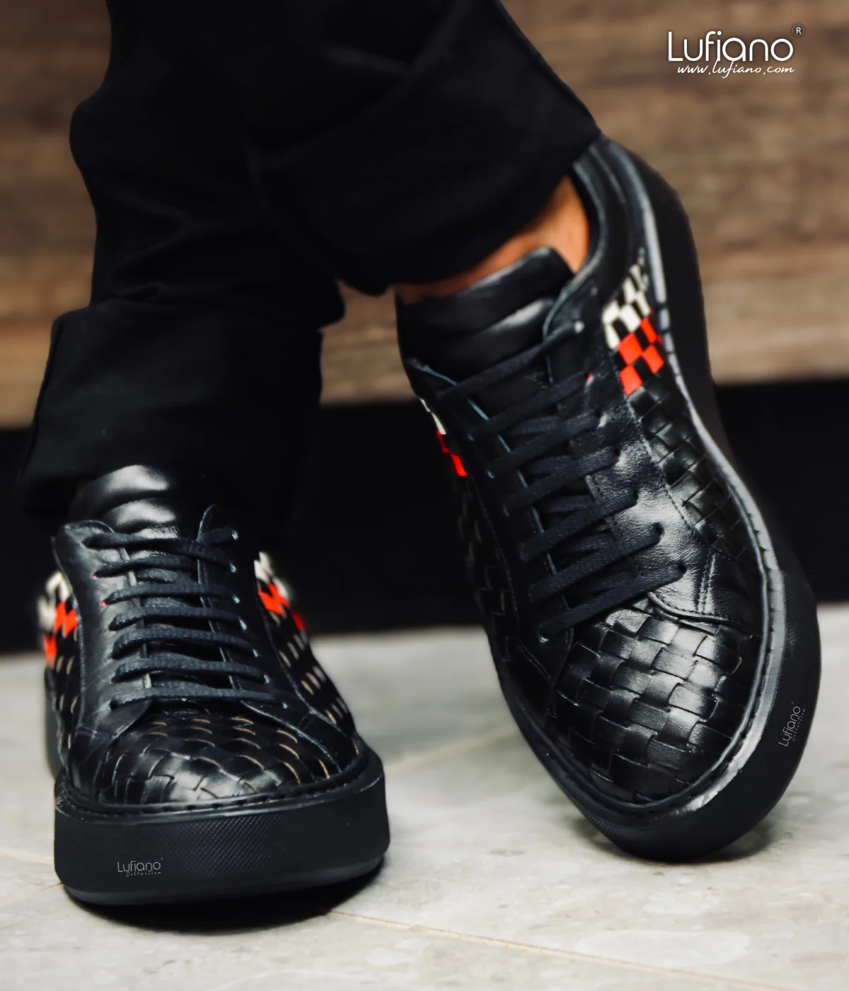 081 - Hand Weaved Leather Sneaker- Black - Image 3