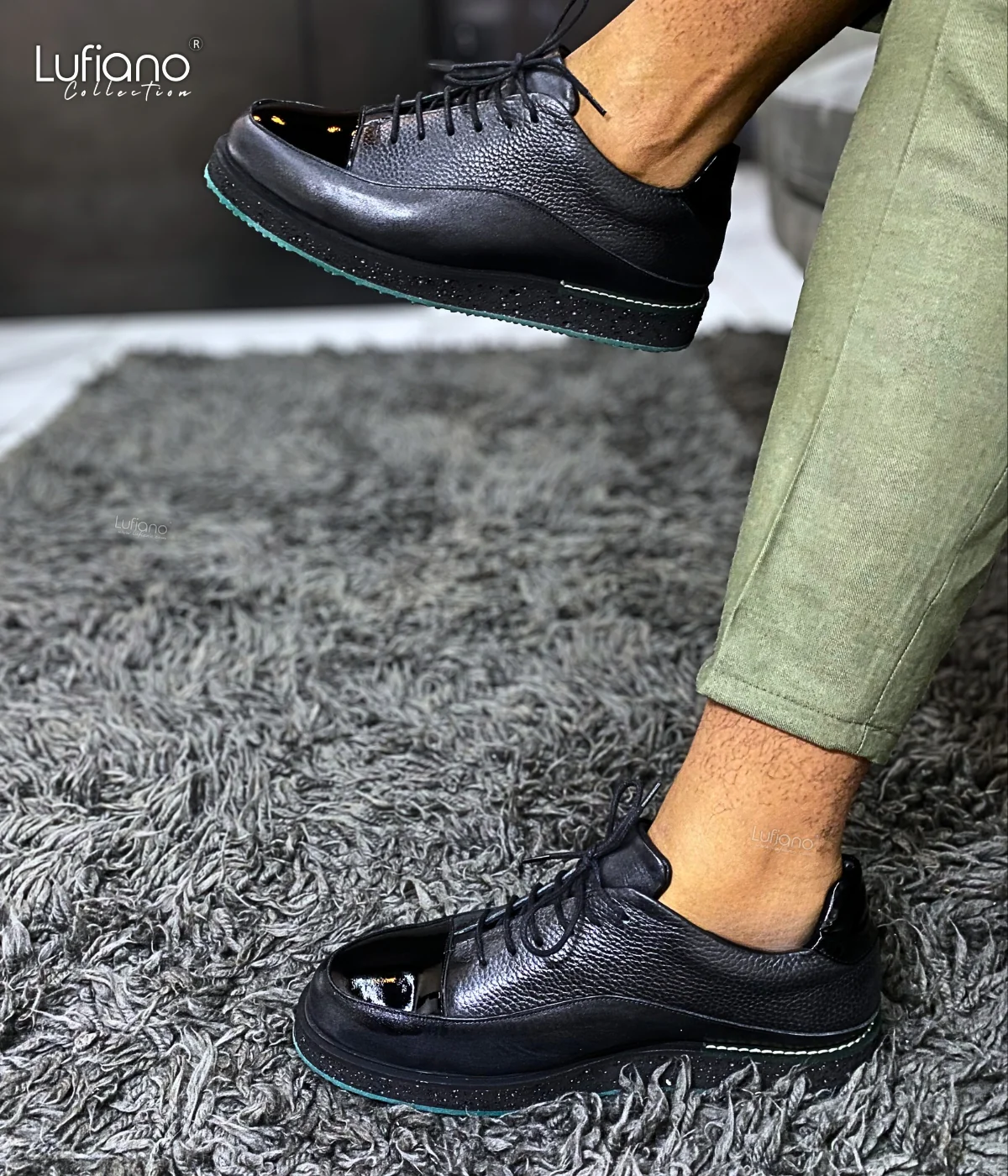 203 - LUFIANO collection Leather Sneaker- Black