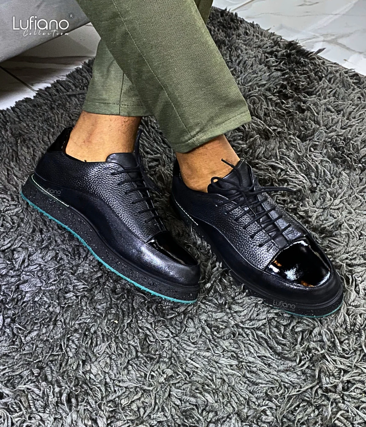 203 - LUFIANO collection Leather Sneaker- Black - Image 2