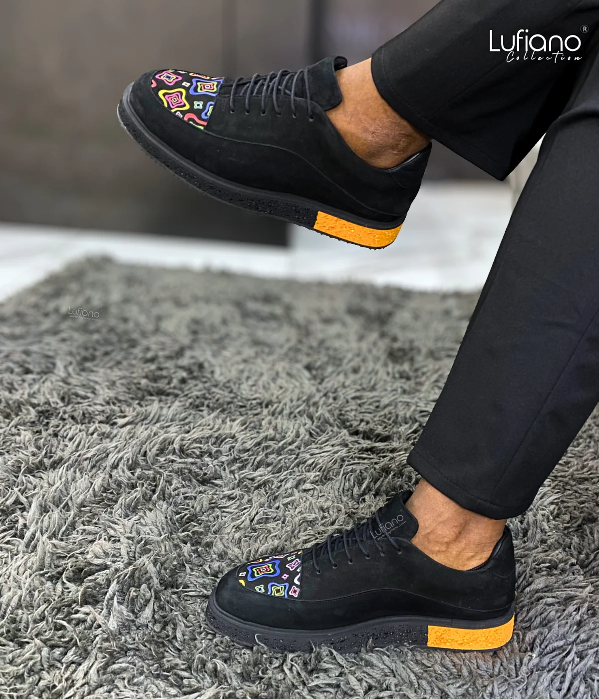 203B - LUFIANO collection Leather Sneaker- Black