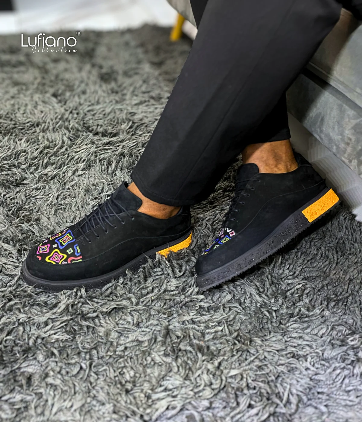 203B - LUFIANO collection Leather Sneaker- Black - Image 4