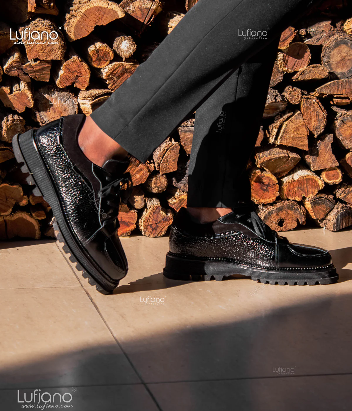 218 Lufiano Lace Up : Black - Image 3