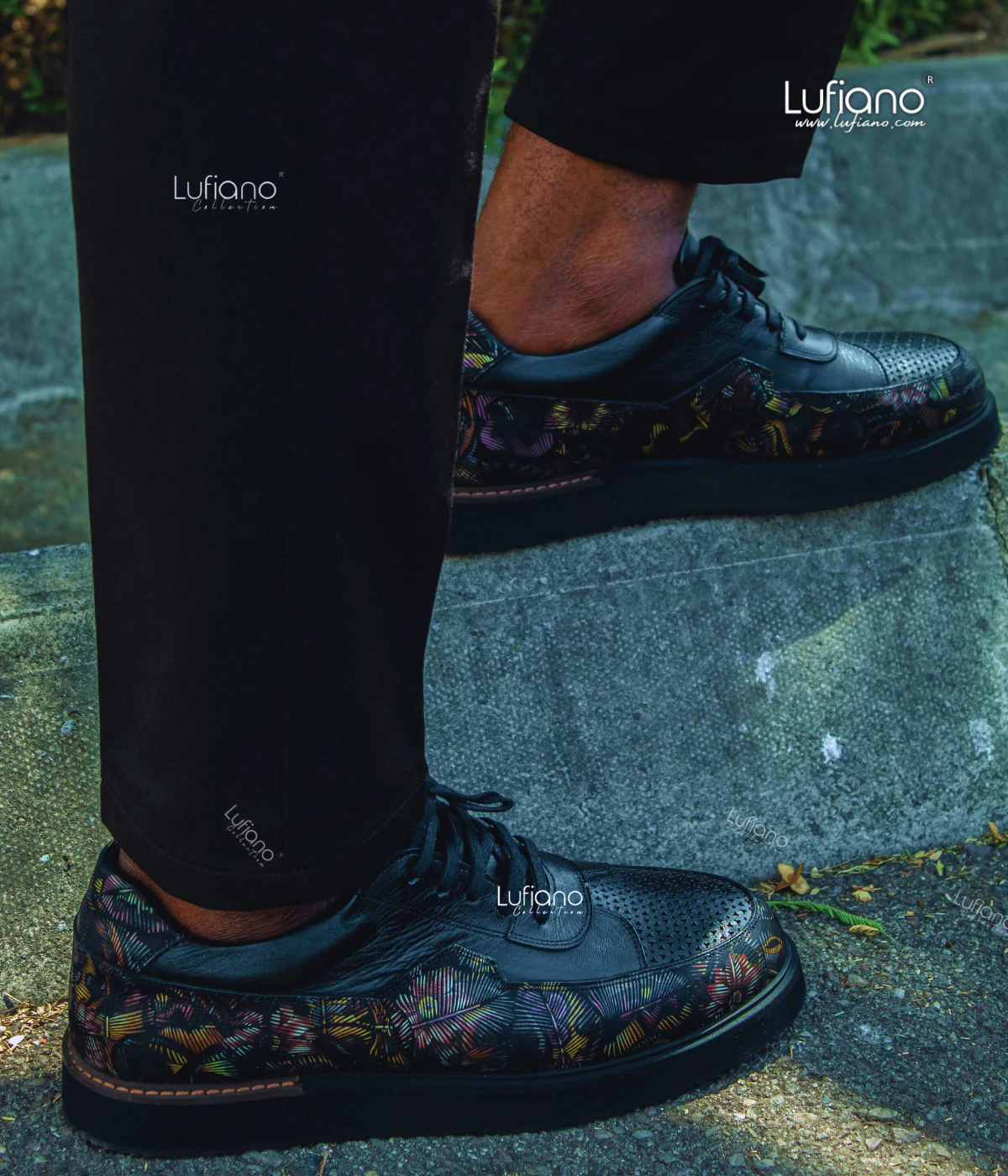 233 - Lufiano Leather Sneaker- Black-Brown - Image 3