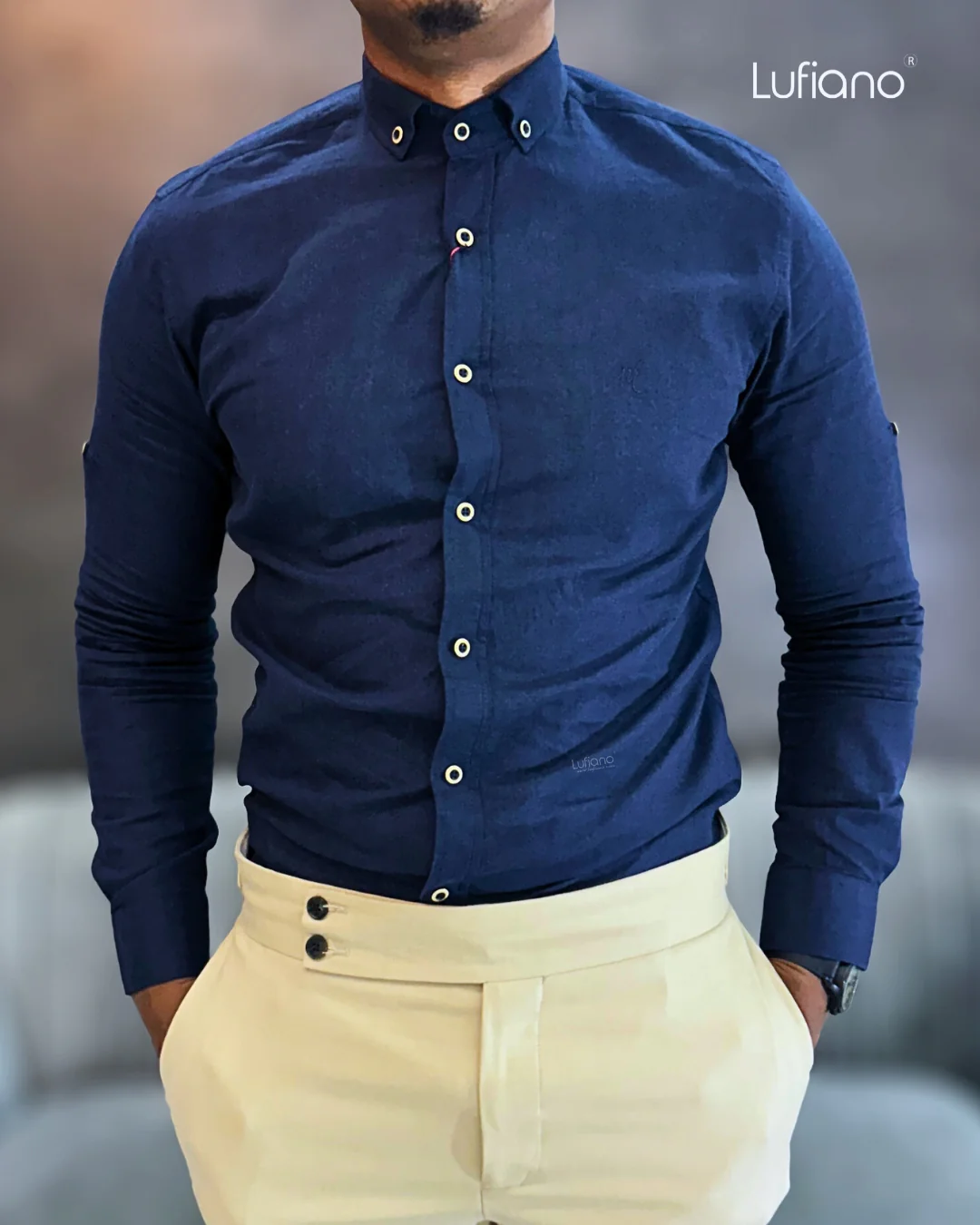 37356 : Linen Shirt - Dark Blue - Image 3