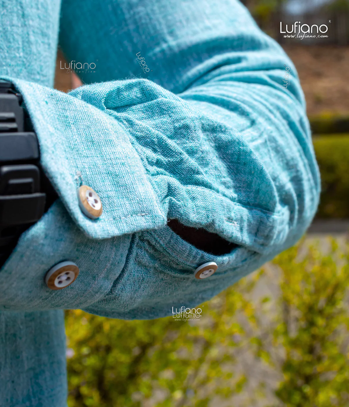 37356 : Linen Shirt -Turquoise - Image 3