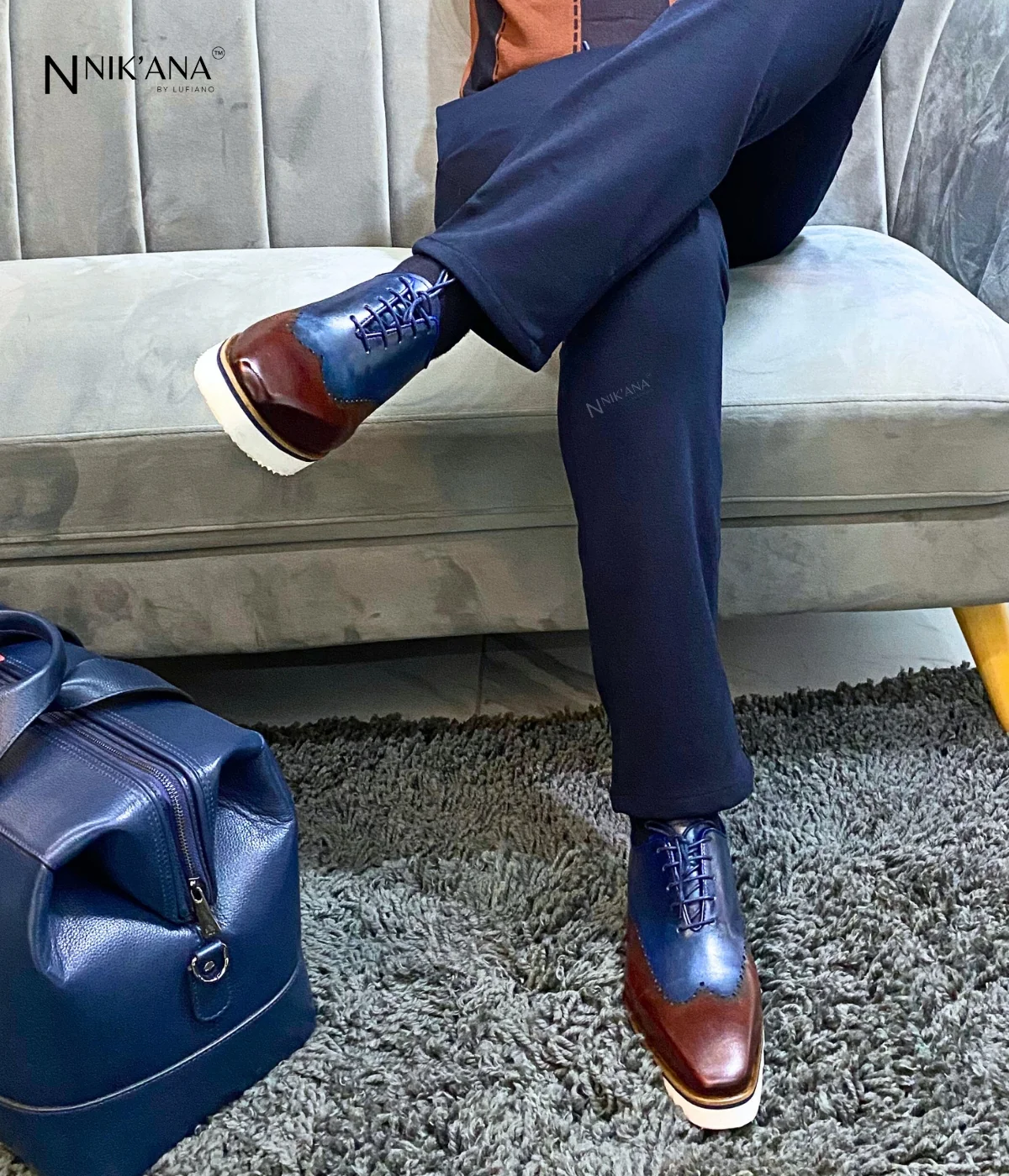 FD004-Lace up : Brown-Blue - Image 3