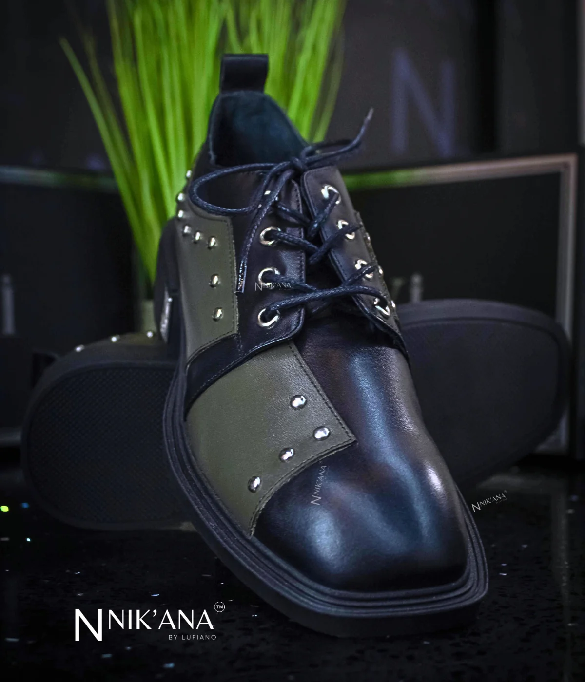 iLVi045-Lace up: Black-OIive - Image 2