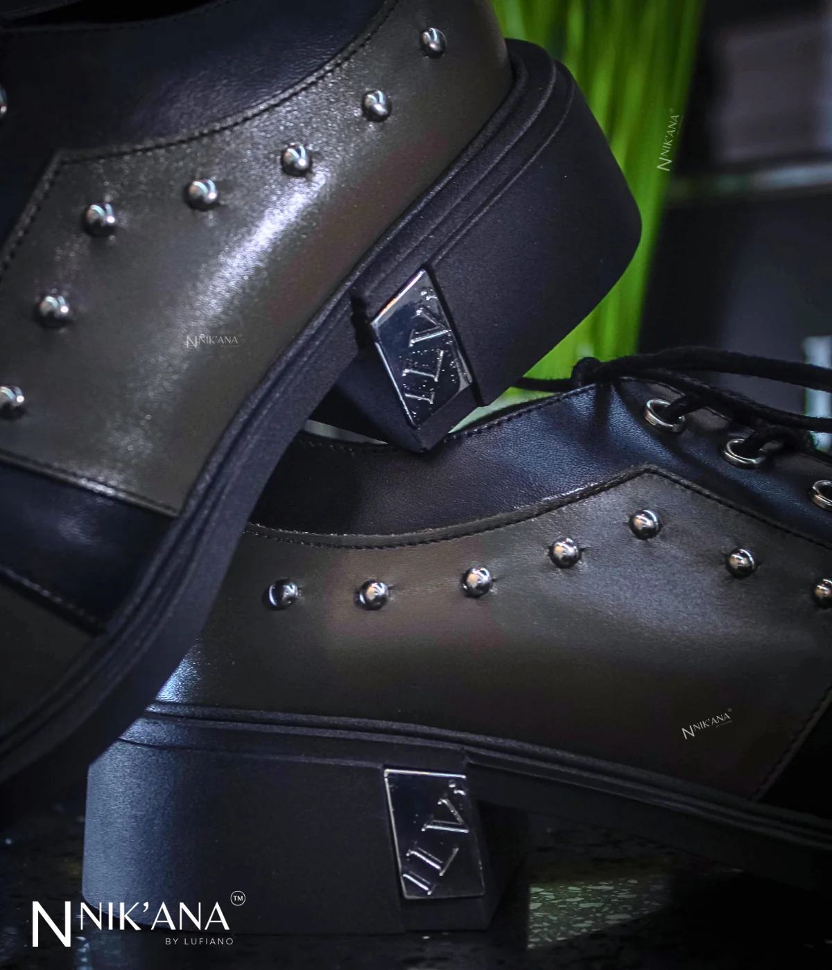 iLVi045-Lace up: Black-OIive - Image 3