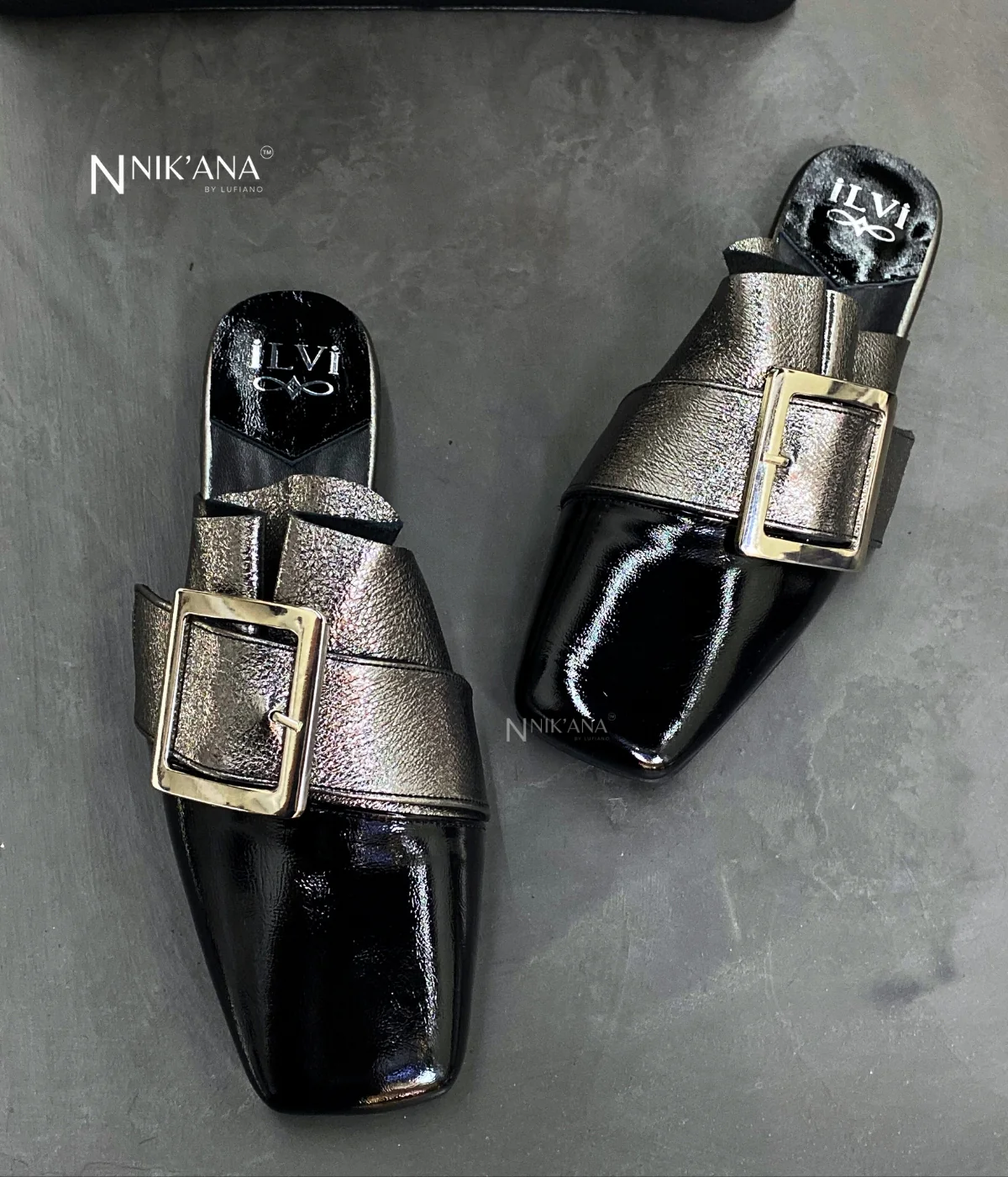 iLVi077-Sandals: Black-Silver - Image 3