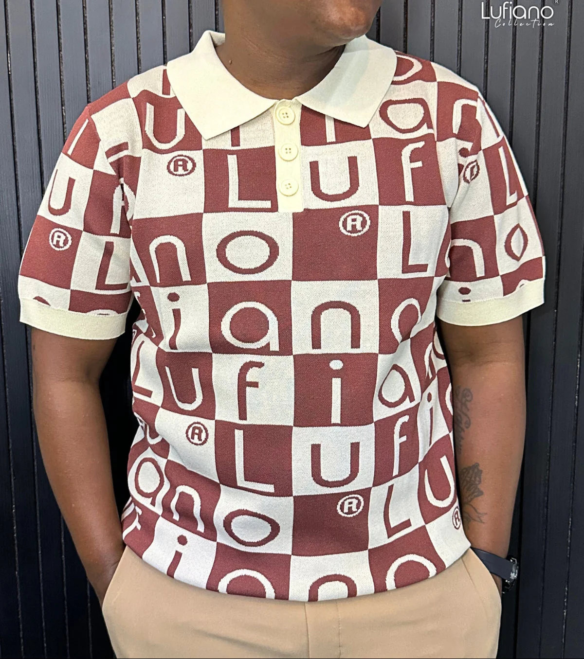 LFN007: Knit Top:Ecru-Brown