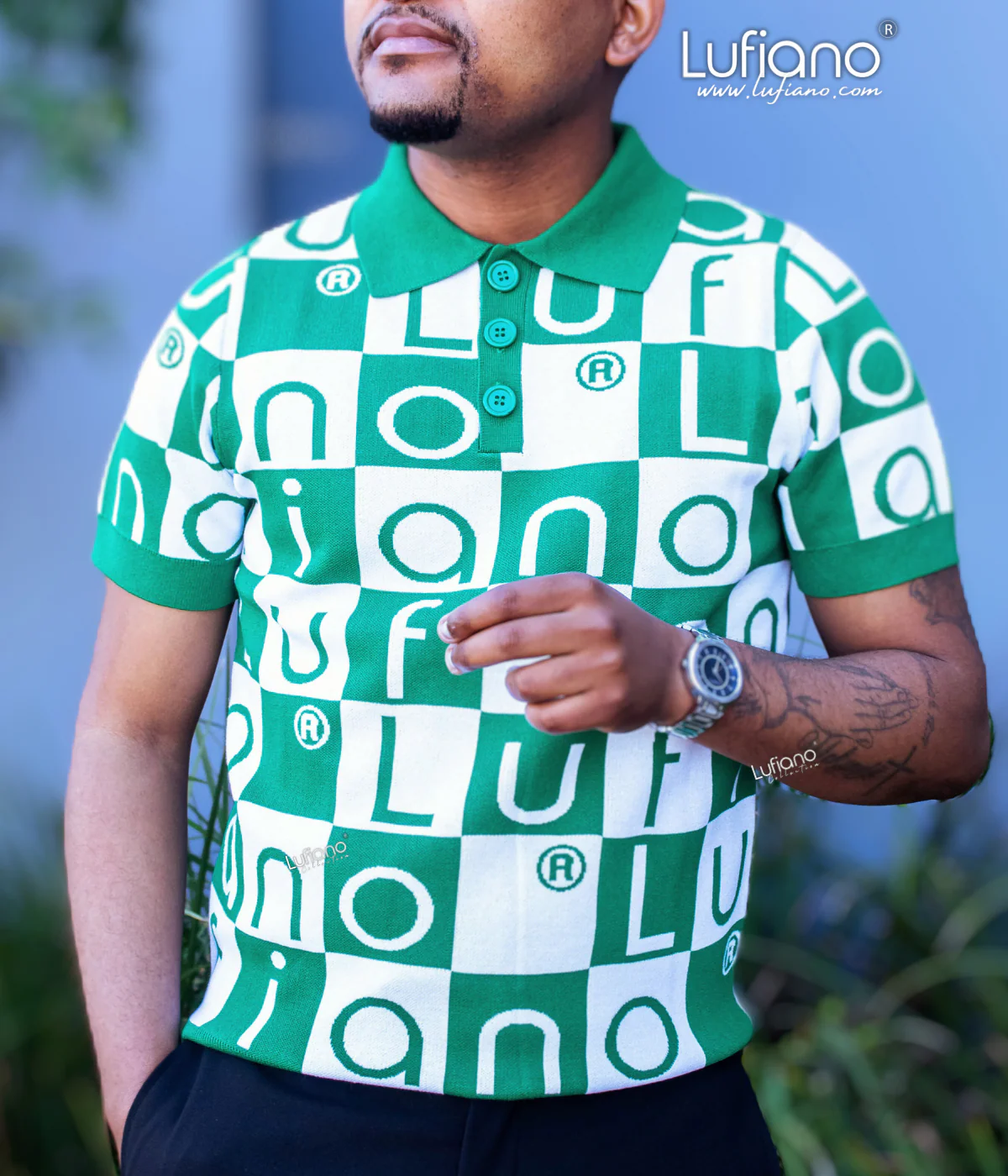 LFN007: Knit Top:Green-White
