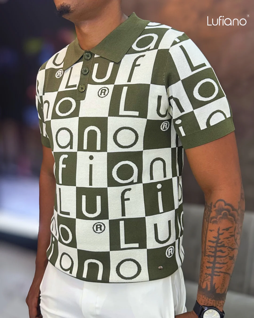 LFN007: Knit Top:Olive-Ecru