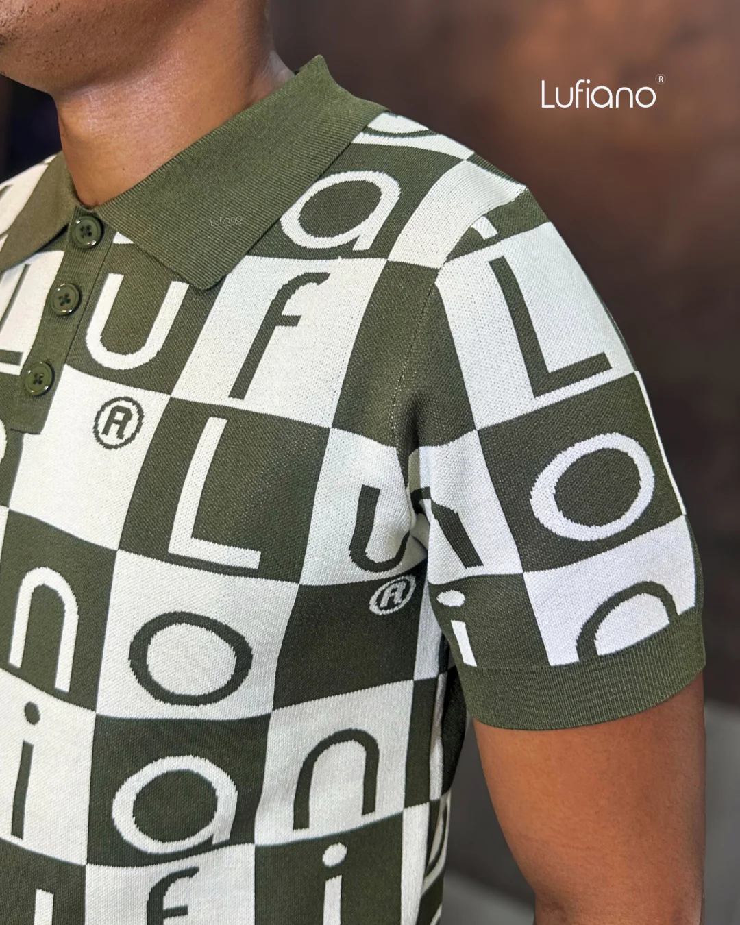LFN007: Knit Top:Olive-Ecru - Image 3