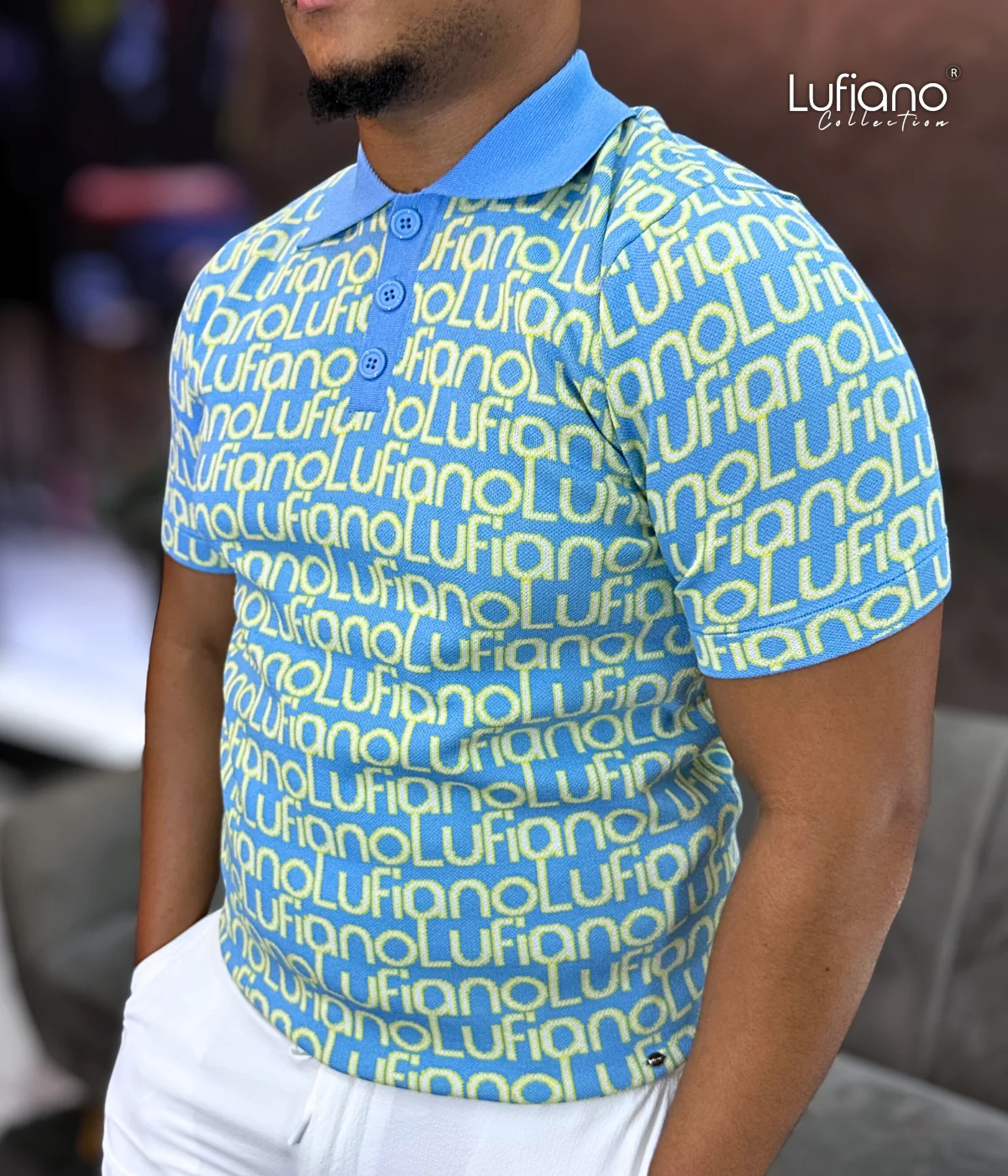 LFN024: Knit Top:Blue-yellow - Image 2