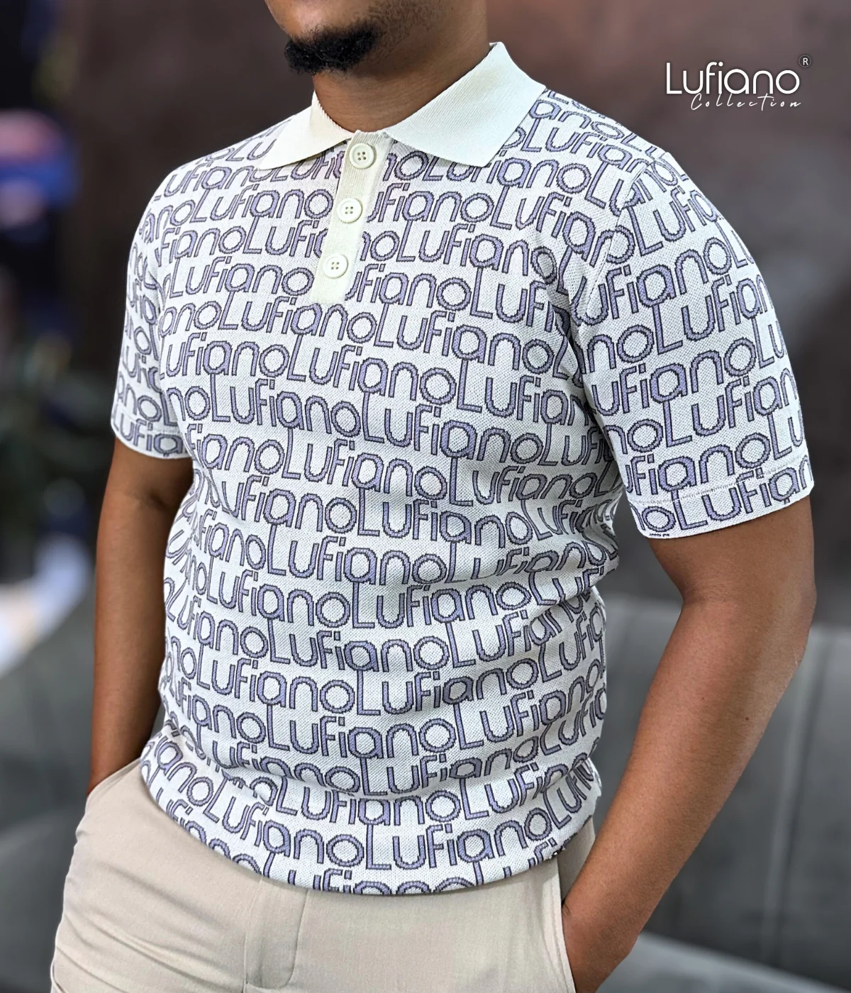 LFN024: Knit Top:Ecru-Purple - Image 3