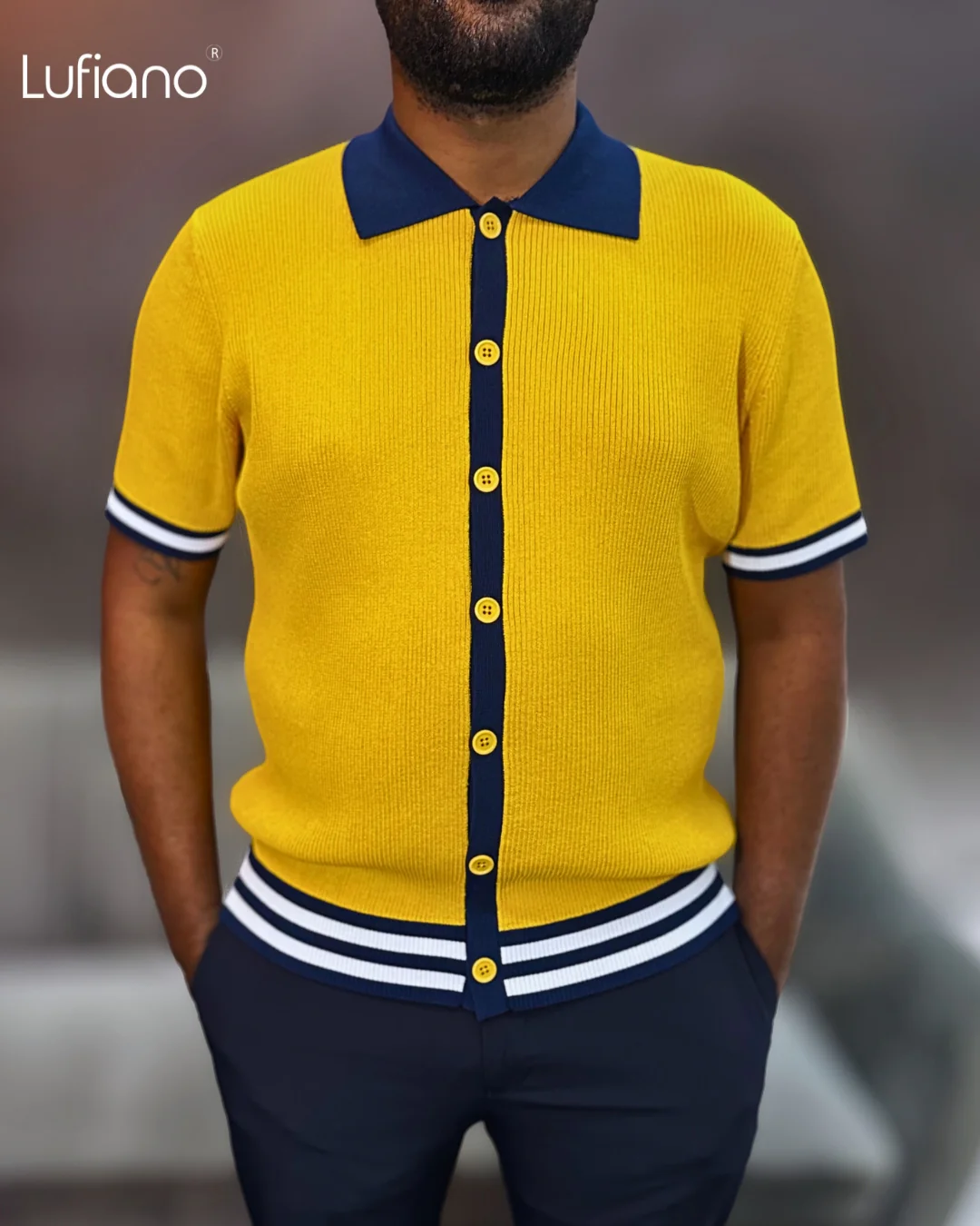 LFN036: Knit Top:Blue-yellow - Image 3