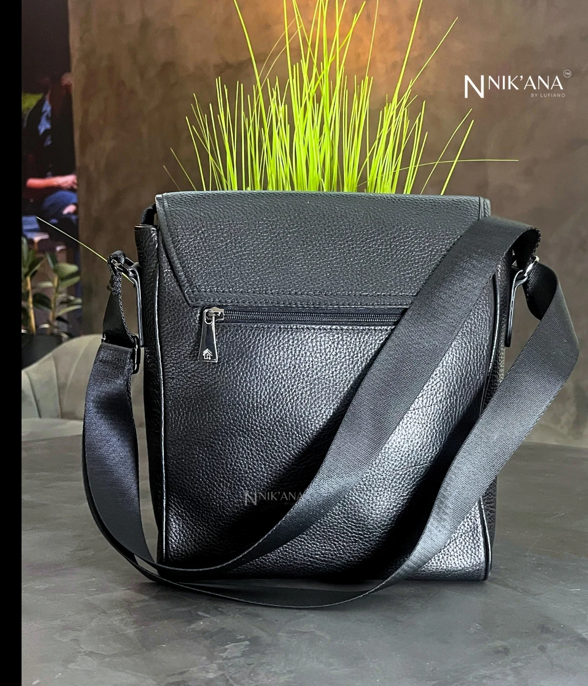 SKARLET018- Men's black Leather Crossbody bag - Image 2